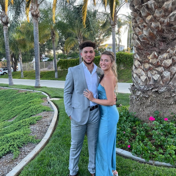 blue maxi strapless and low back satin dress. size medium. - Picture 2 of 8